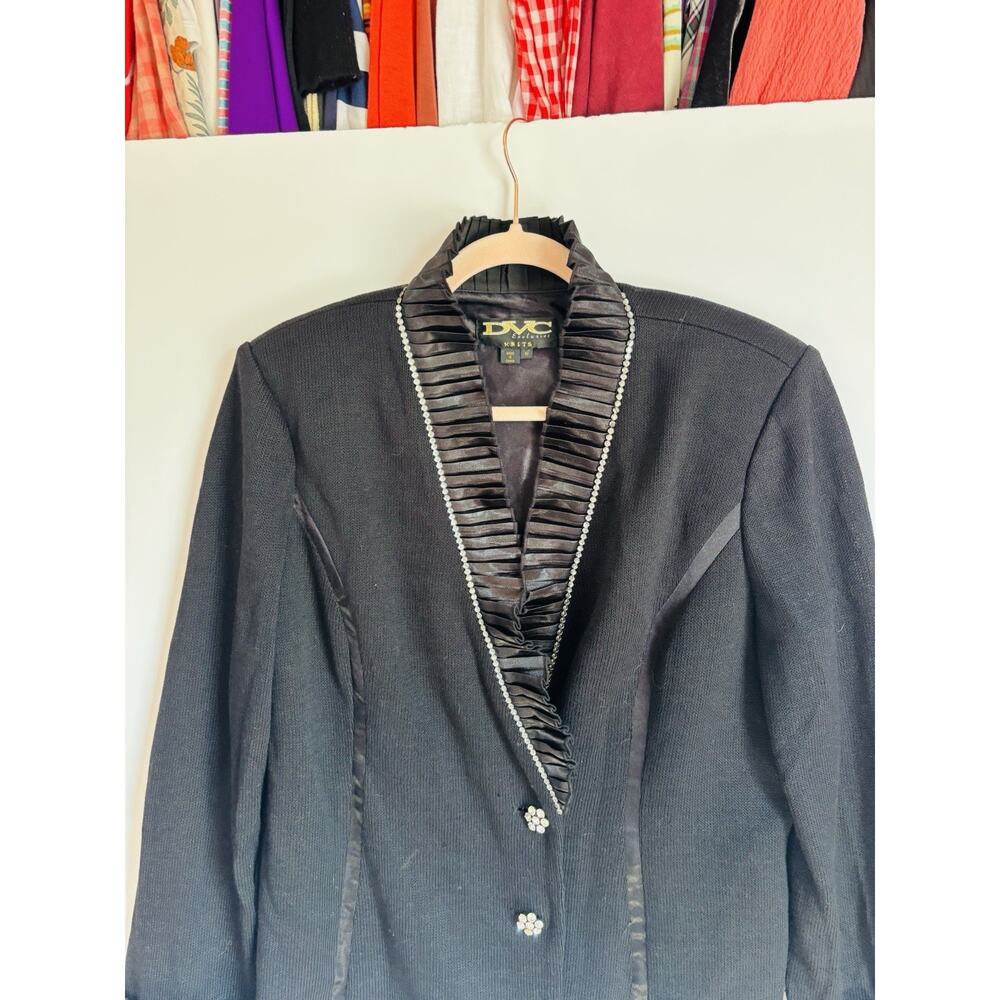 DVC Exclusive Ruffle Metallic Sequined Rhinestone Evening Jacket Black Size 18 - Picture 4 of 6